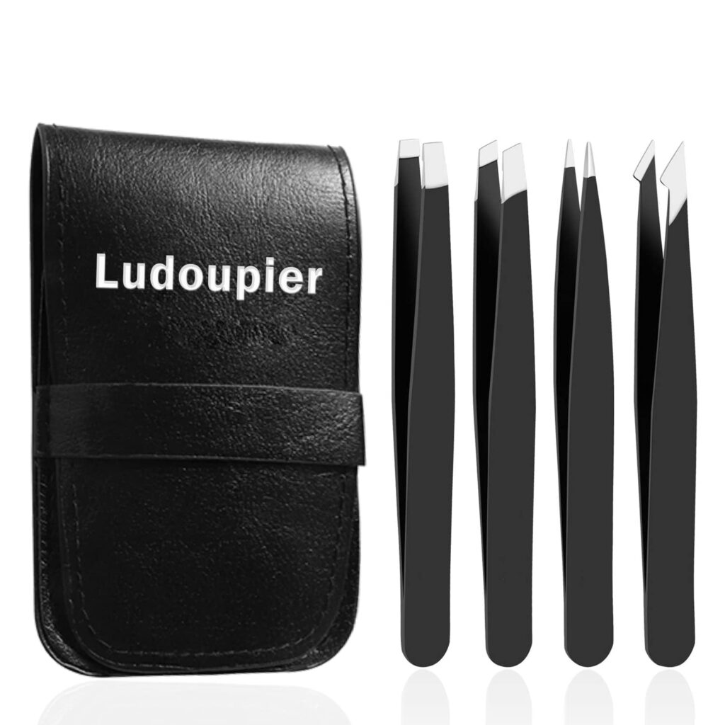 [4+1 Pieces] Tweezers Set with Travel Case