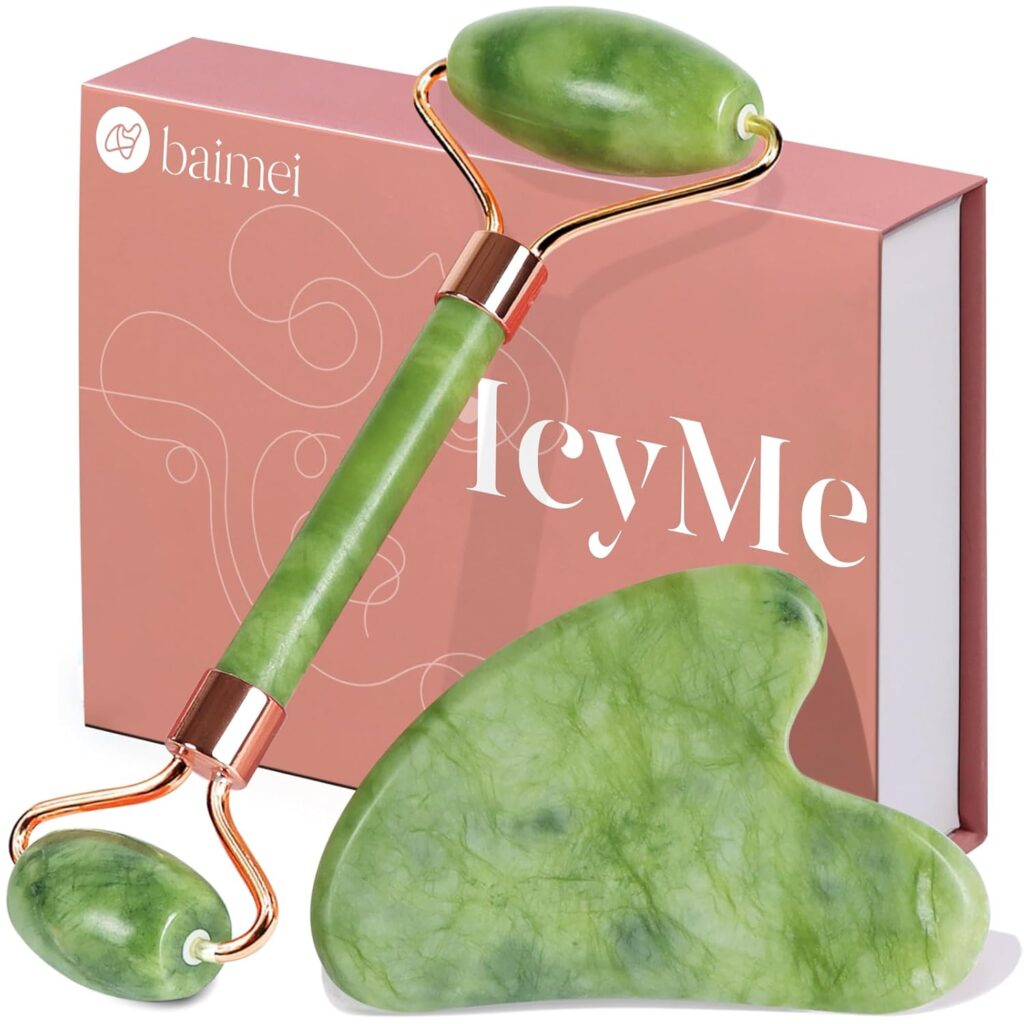 BAIMEI IcyMe Gua Sha & Jade Roller Facial Tools Face Roller and Gua Sha Set for Puffiness and Redness Reducing Skin Care Routine | jade roller and gua sha set for face